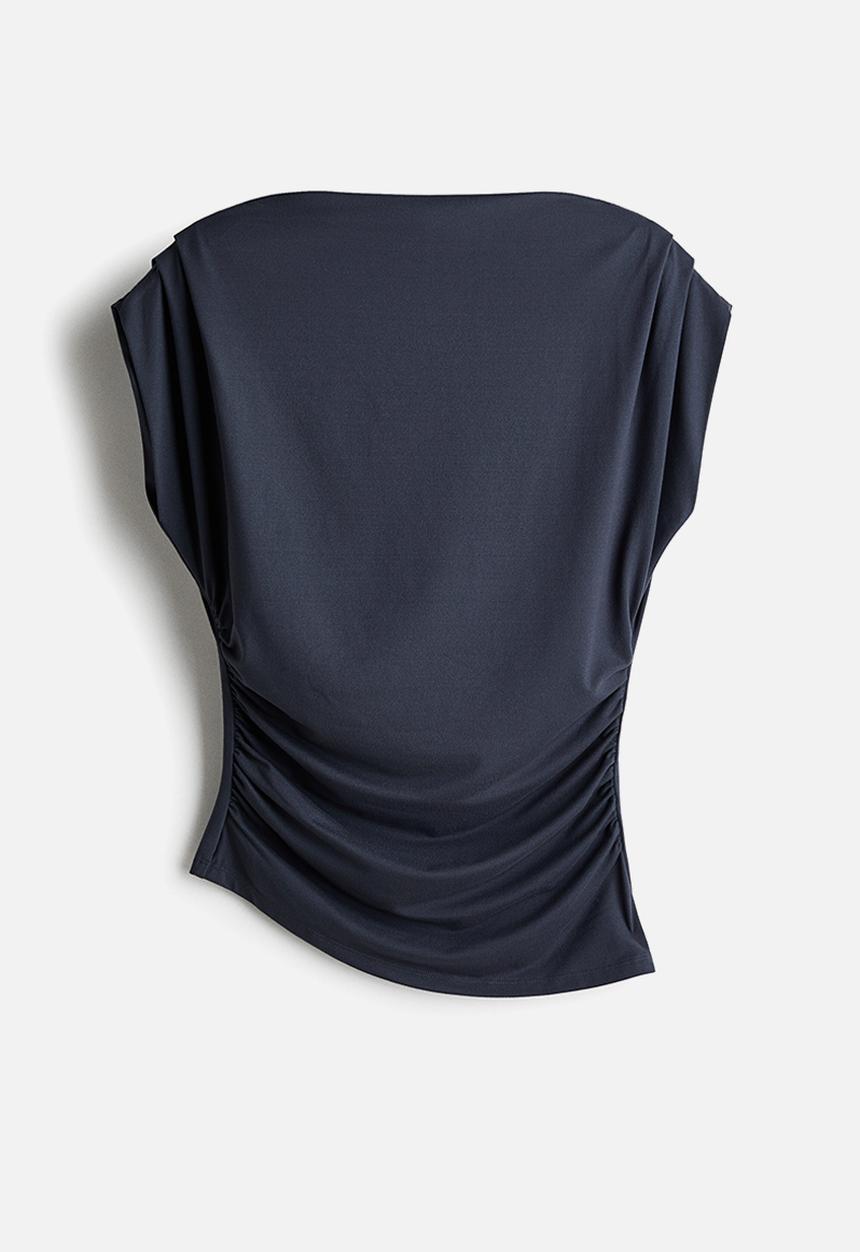H&M - Draped boat-neck top - dark pigeon blue