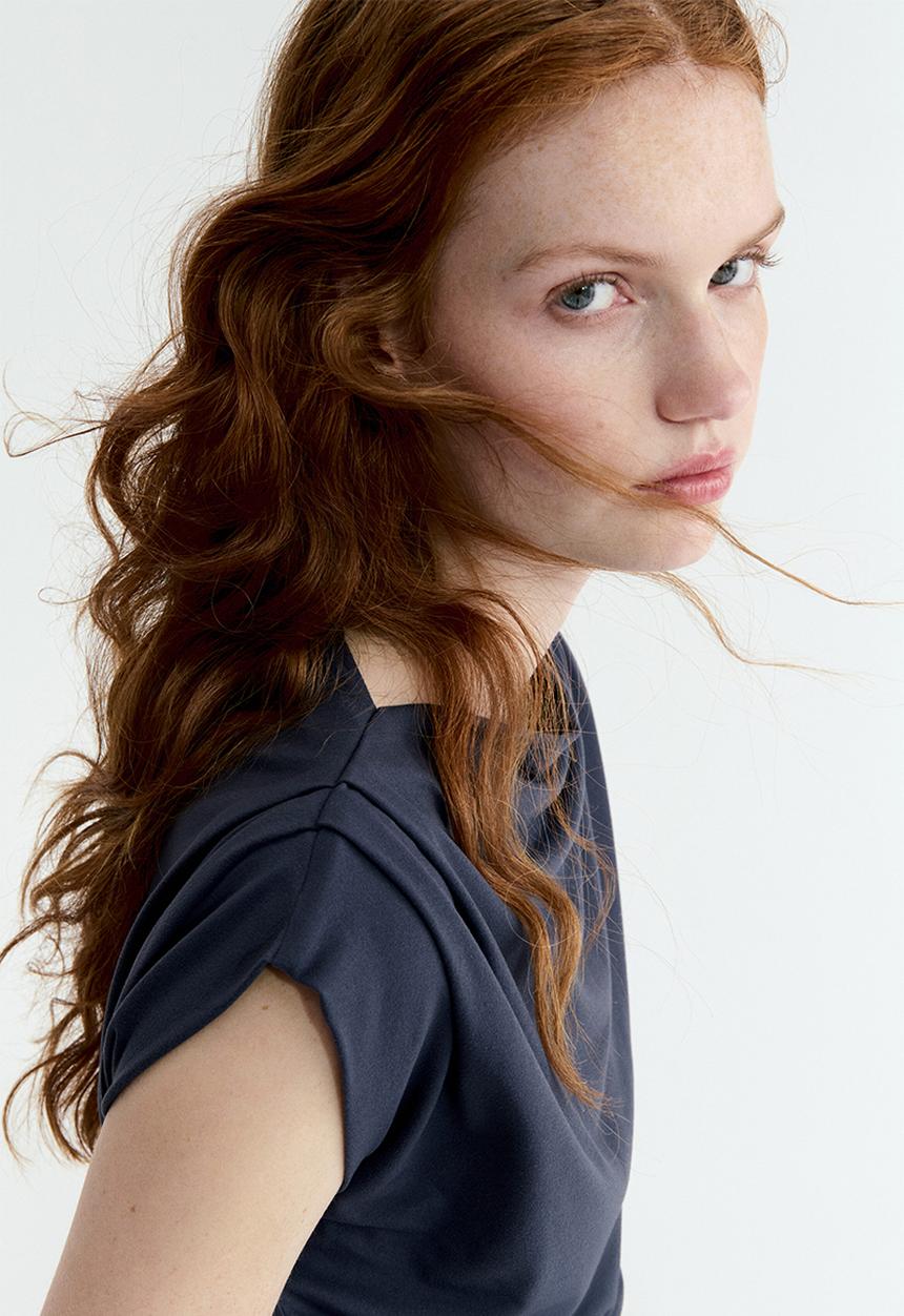 H&M - Draped boat-neck top - dark pigeon blue