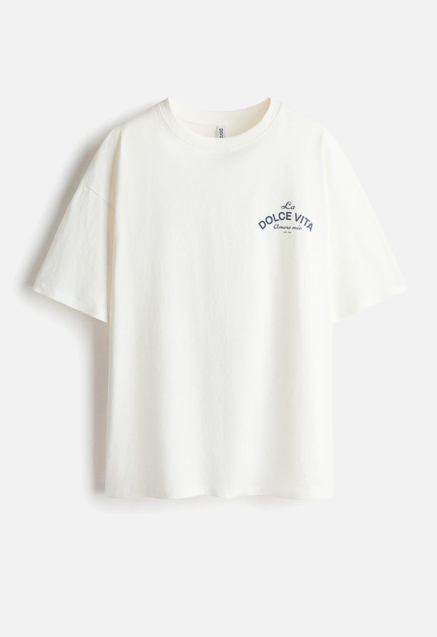 H&M - Oversized print-motif t-shirt - white/la dolce vita