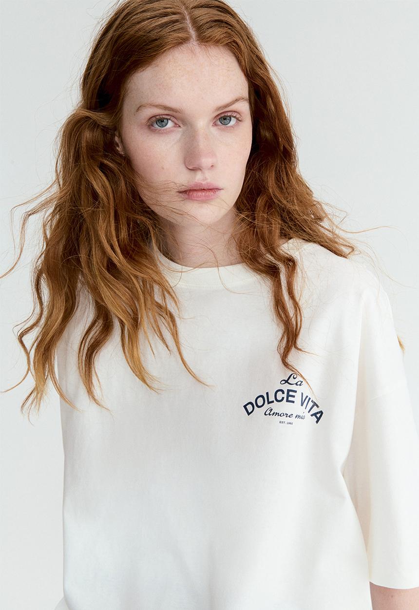 H&M - Oversized print-motif t-shirt - white/la dolce vita