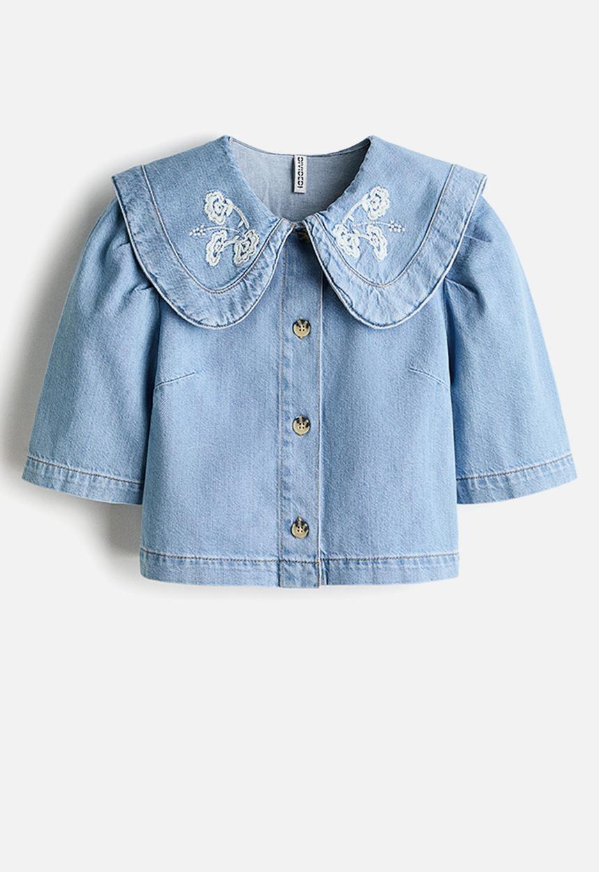 H&M - Collared denim blouse - light denim blue/flowers