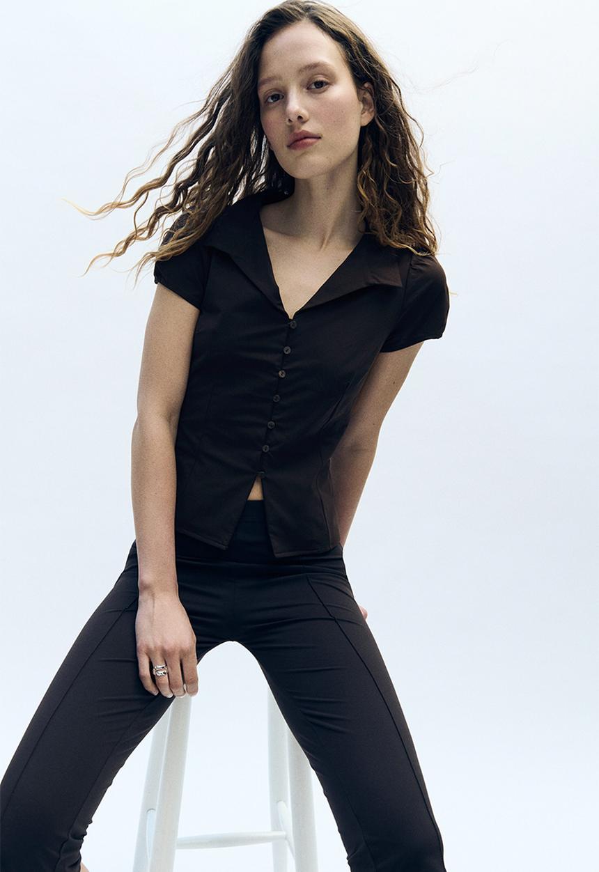 H&M - Collared button-front top - dark brown