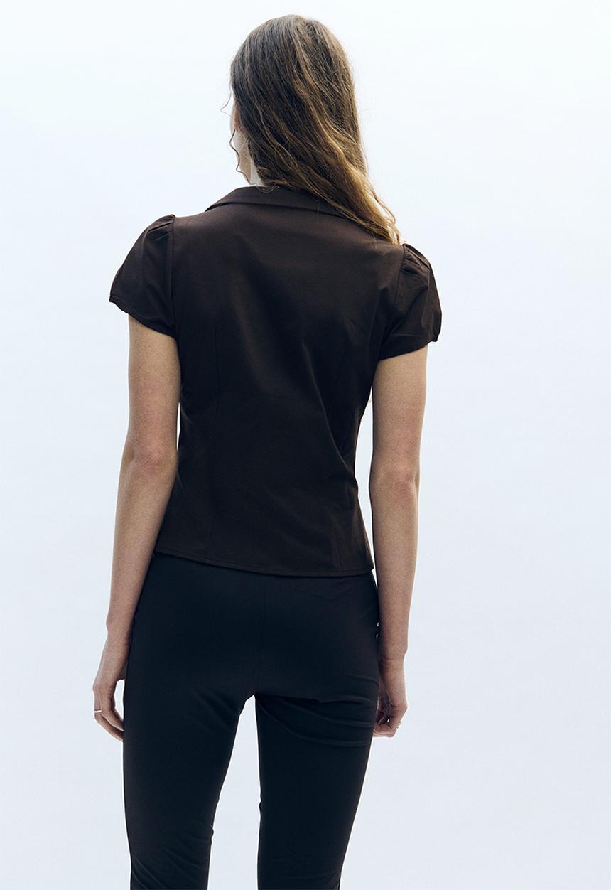 H&M - Collared button-front top - dark brown