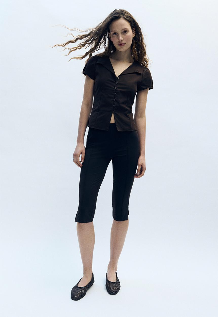 H&M - Collared button-front top - dark brown