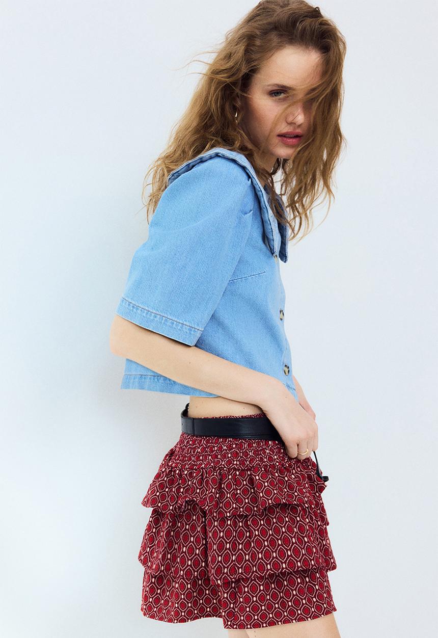 H&M - Tiered skort - burgundy/patterned