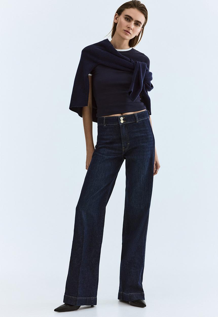 H&M - Wide high waist jeans - dark denim blue