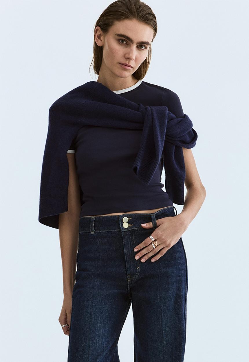 H&M - Wide high waist jeans - dark denim blue