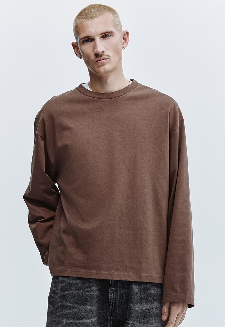 H&M - Oversized fit long-sleeved jersey top - brown