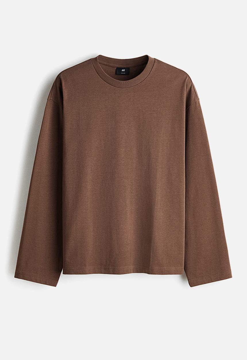 H&M - Oversized fit long-sleeved jersey top - brown
