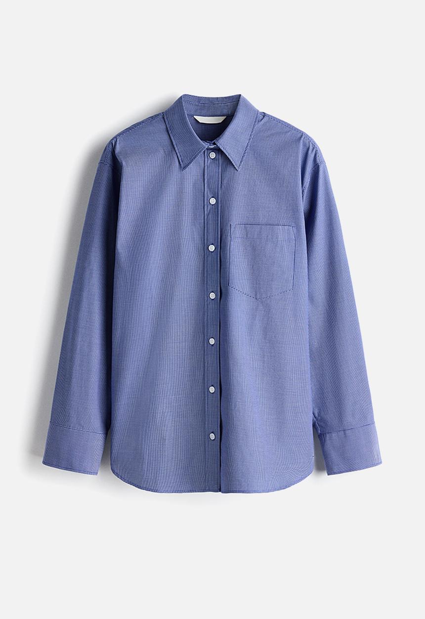 H&M - Oversized cotton poplin shirt - blue/checked