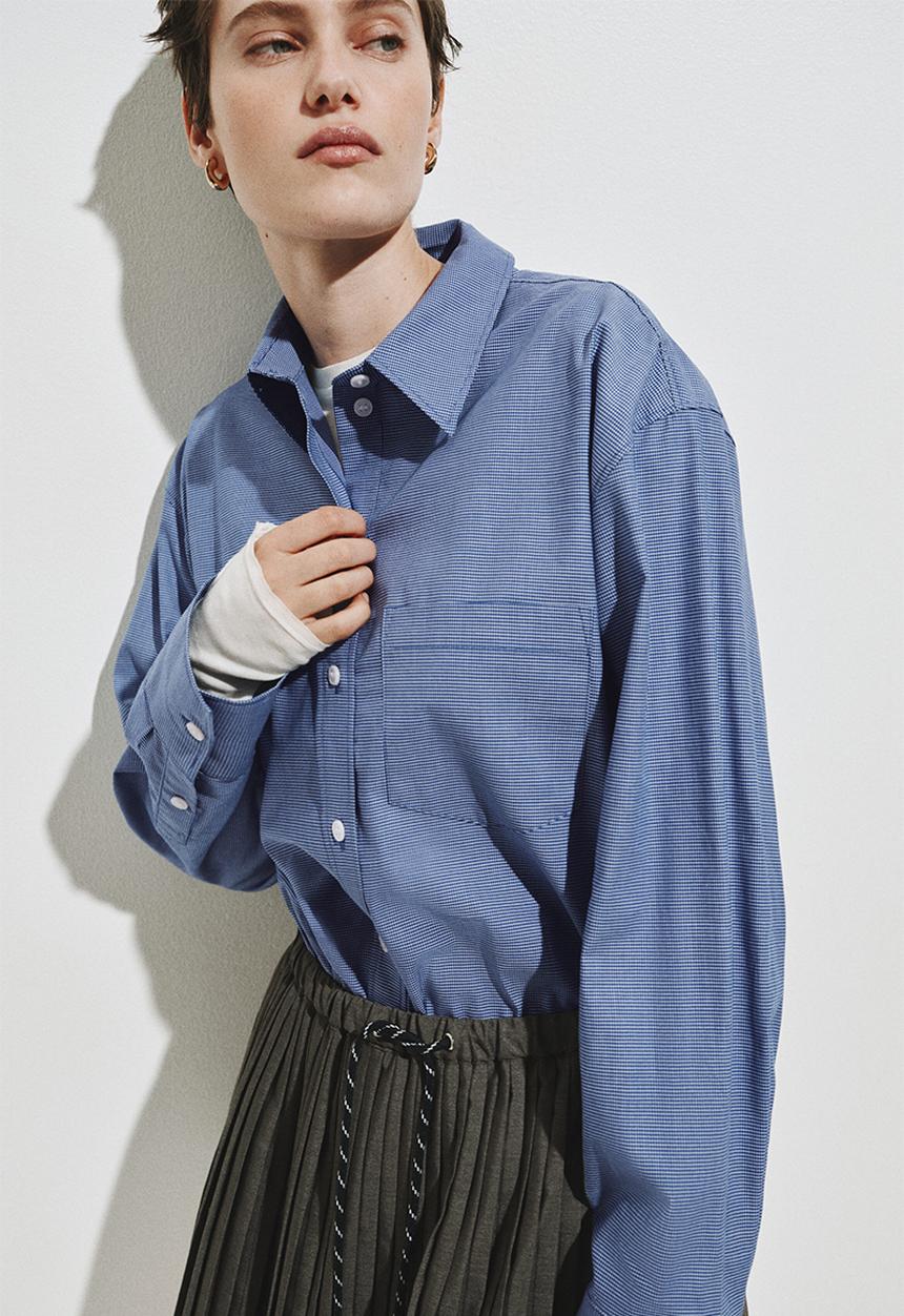 H&M - Oversized cotton poplin shirt - blue/checked
