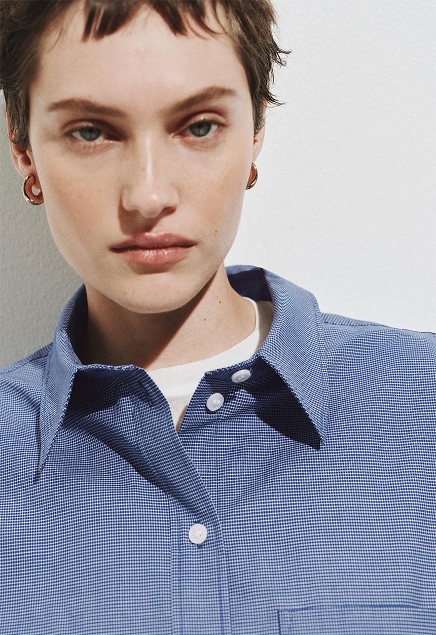 H&M - Oversized cotton poplin shirt - blue/checked