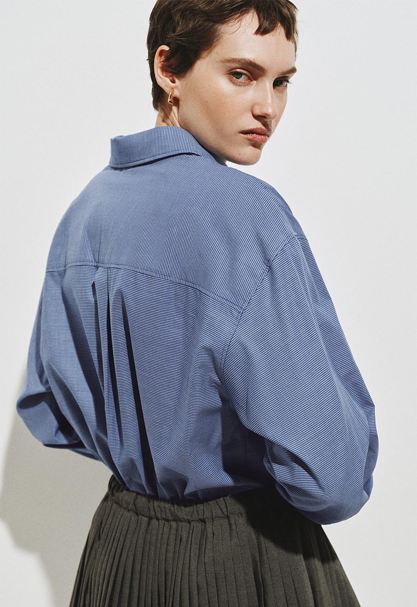 H&M - Oversized cotton poplin shirt - blue/checked