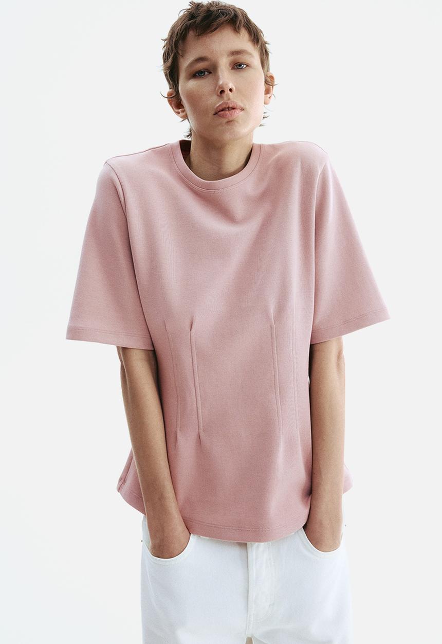H&M - Waisted interlock t-shirt - dusty pink