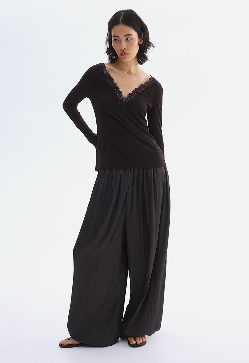 H&M - Lace-trimmed top - dark brown