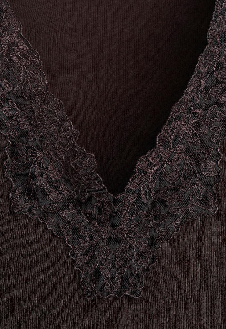 H&M - Lace-trimmed top - dark brown