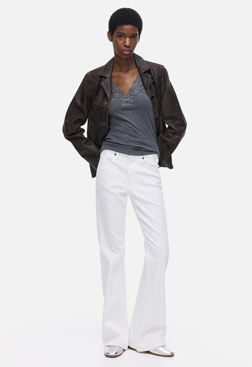 H&M - Lace-trimmed top - dark grey marl