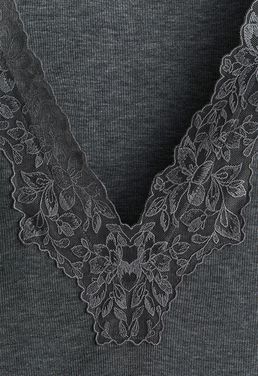 H&M - Lace-trimmed top - dark grey marl
