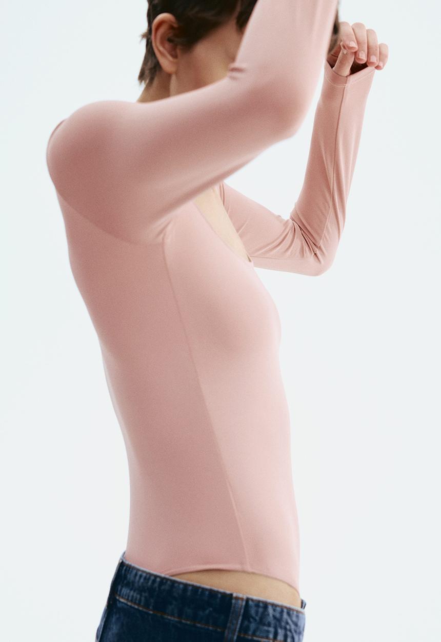 H&M - Long-sleeved thong body - dusty pink