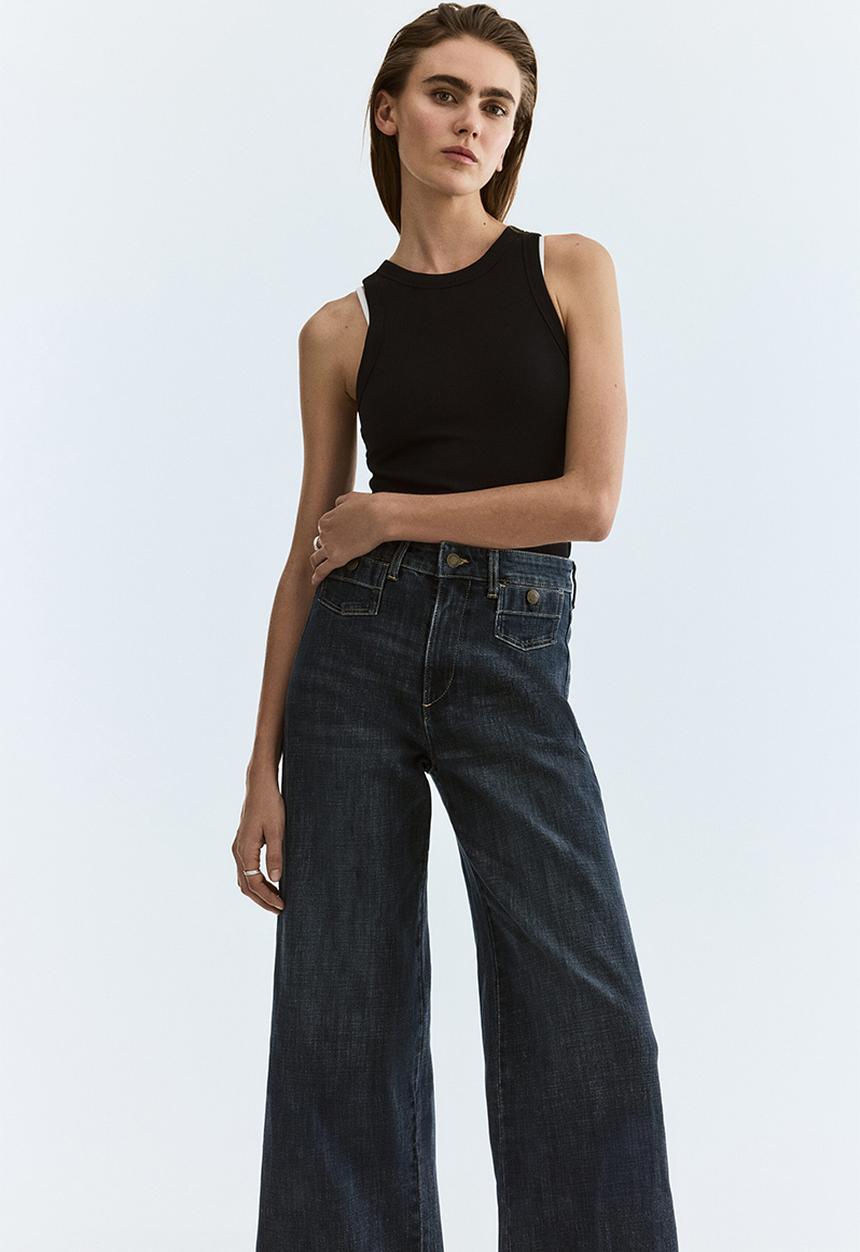 H&M - Wide high waist ankle jeans - dark denim blue