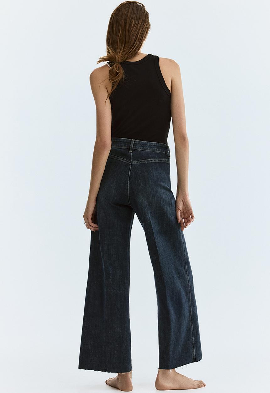 H&M - Wide high waist ankle jeans - dark denim blue