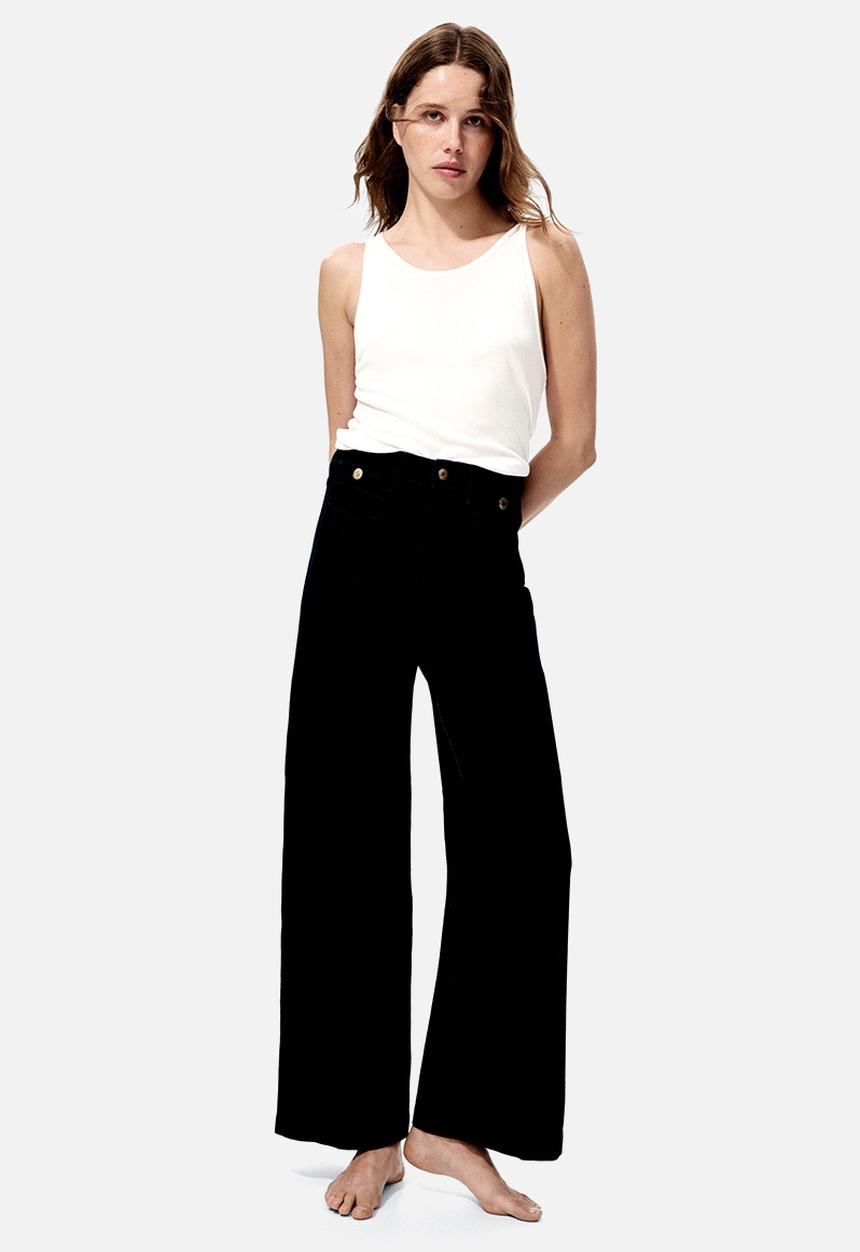 H&M - Wide high waist ankle jeans - navy denim blue