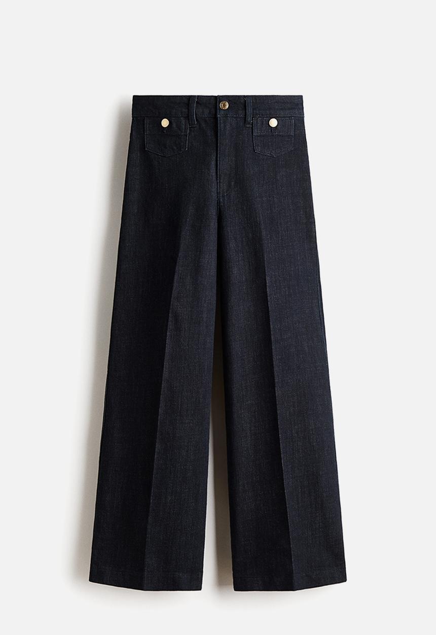 H&M - Wide high waist ankle jeans - navy denim blue