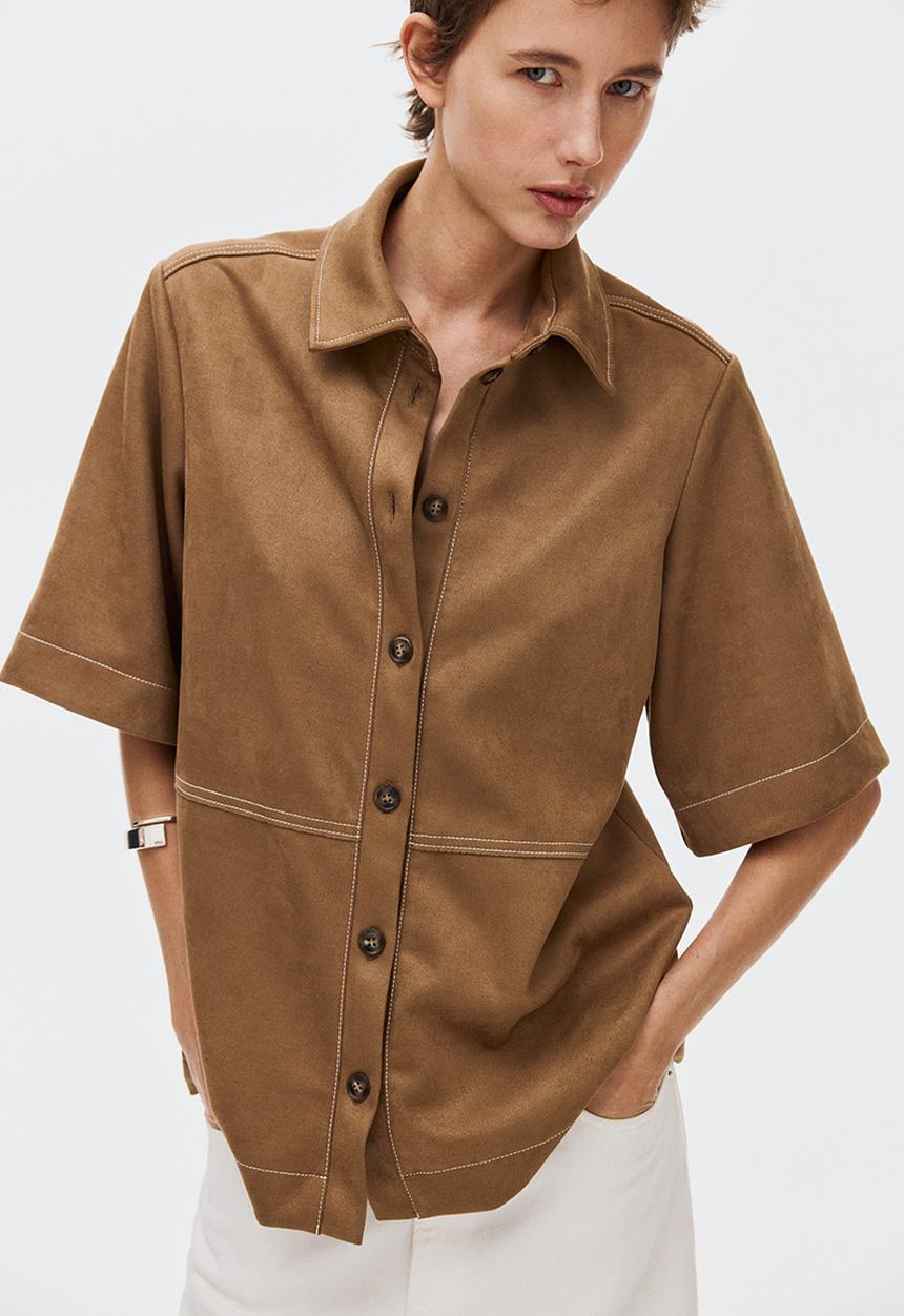H&M - Short-sleeved shirt - dark beige