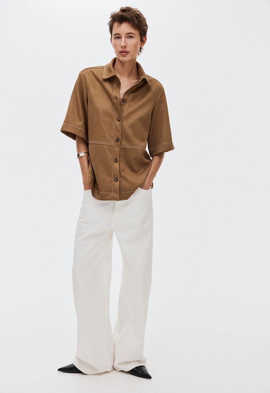 H&M - Short-sleeved shirt - dark beige
