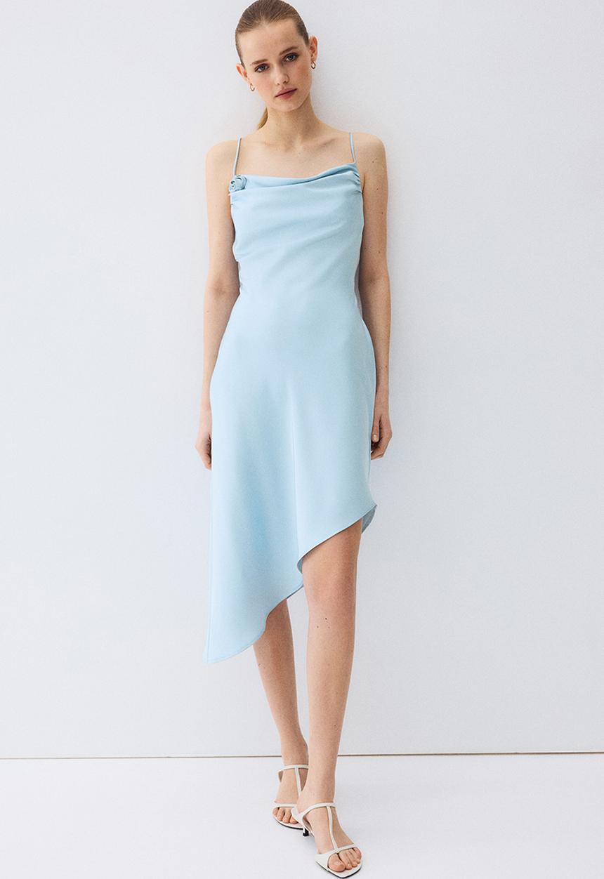 H&M - Asymmetric satin dress - light blue