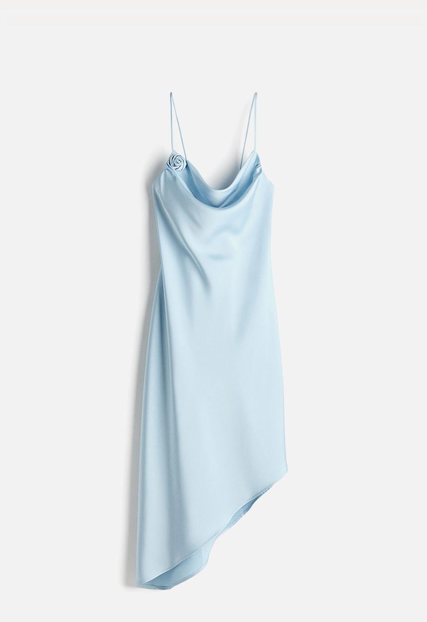 H&M - Asymmetric satin dress - light blue