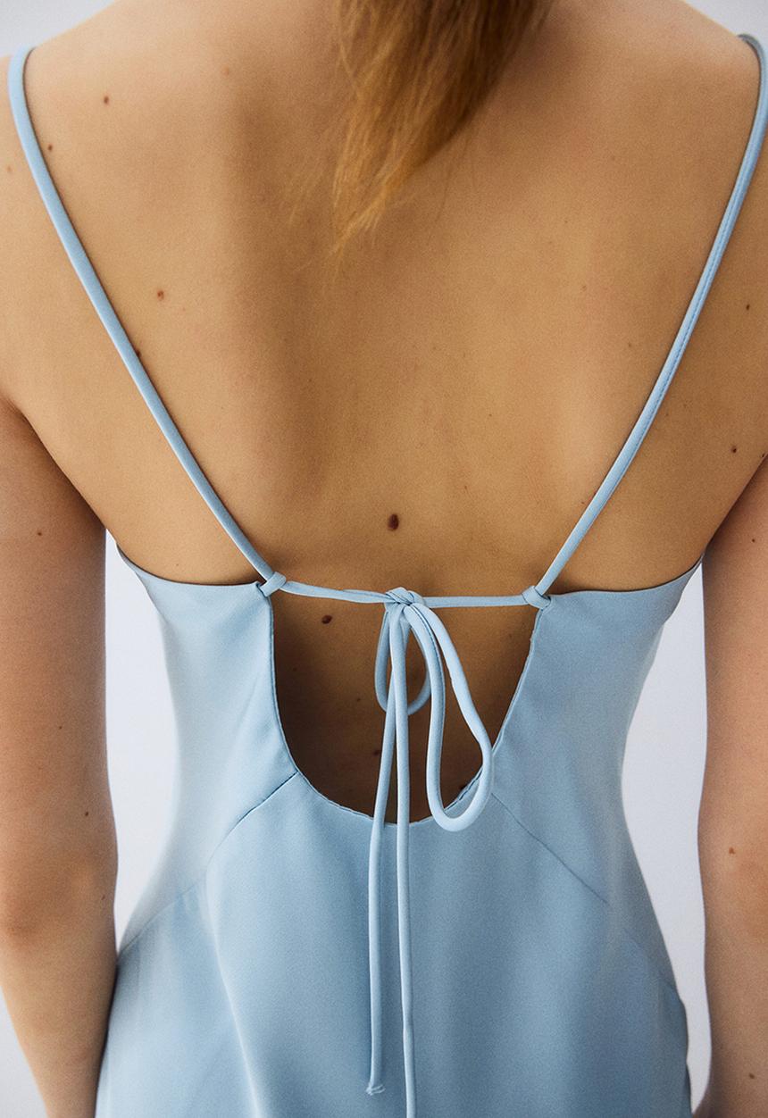 H&M - Asymmetric satin dress - light blue