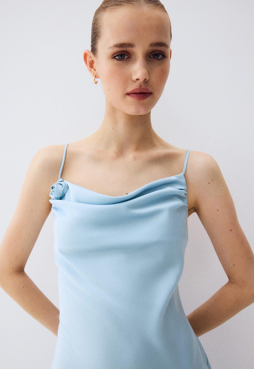 H&M - Asymmetric satin dress - light blue