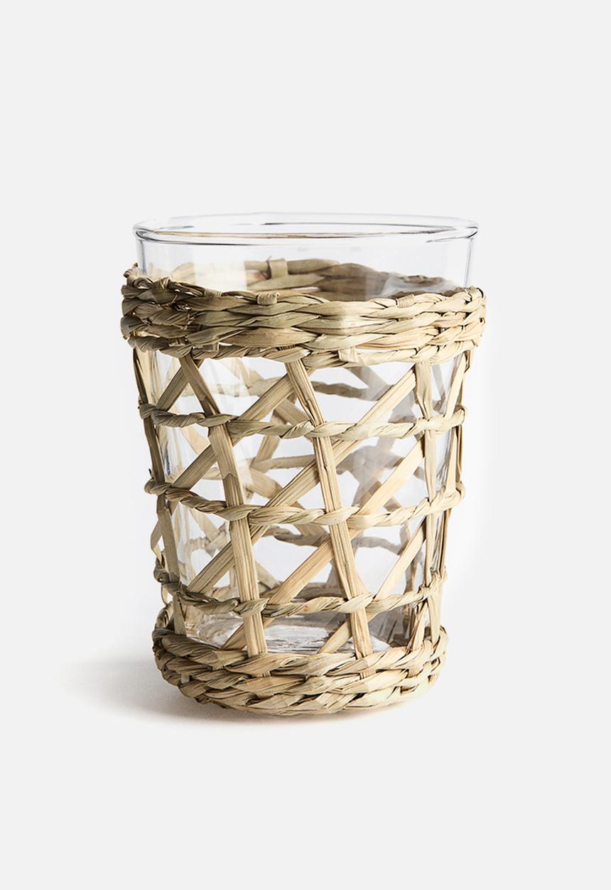 H&M - Seagrass-cage glass tumbler - transparent/beige