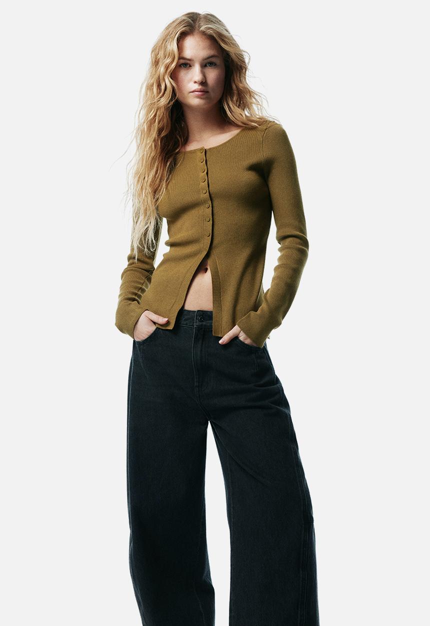 H&M - Rib-knit cardigan - dark khaki green