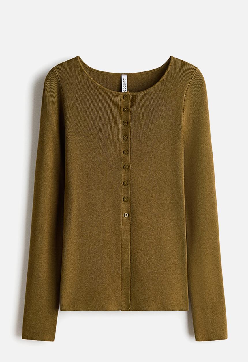 H&M - Rib-knit cardigan - dark khaki green