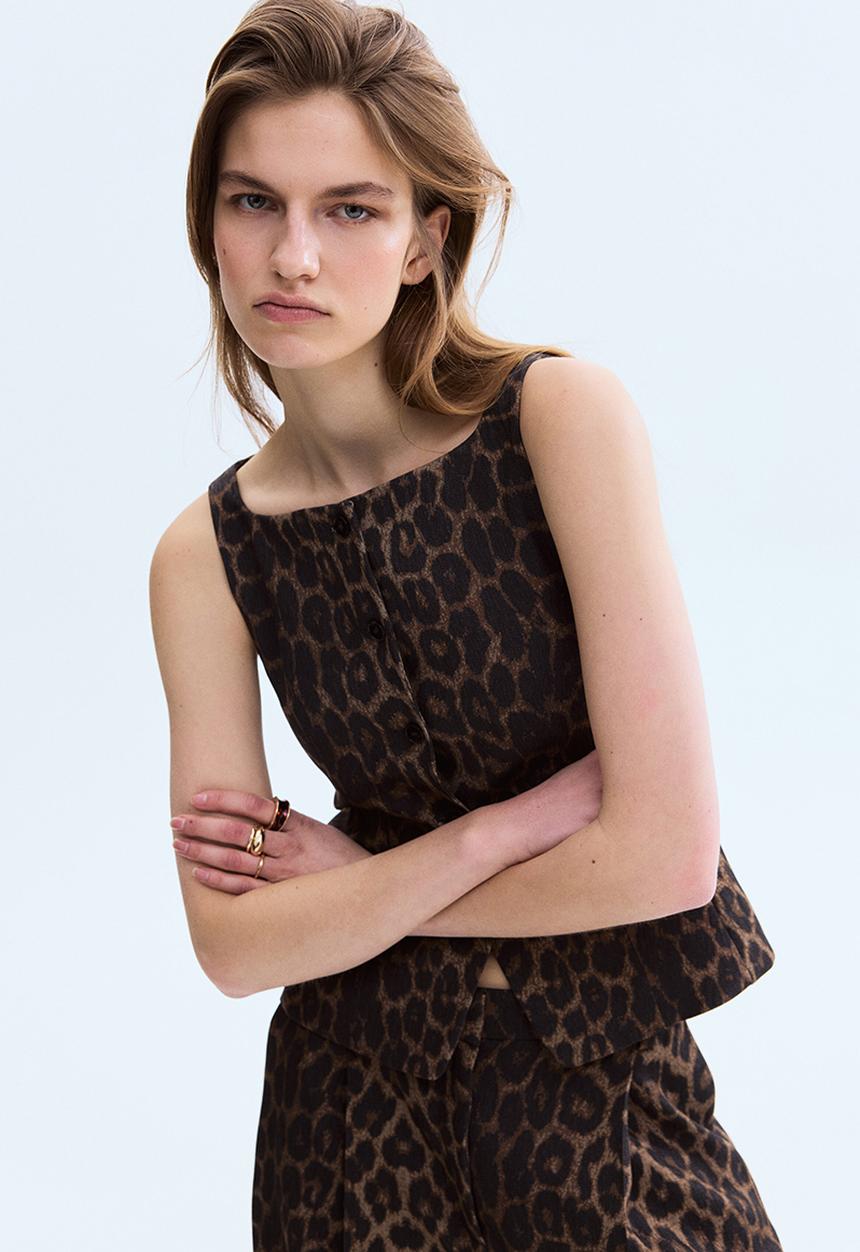 H&M - Tailored waistcoat - brown/leopard print