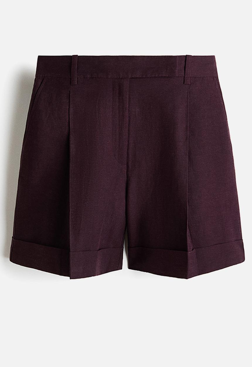 H&M - Tailored linen-blend shorts - dark plum purple