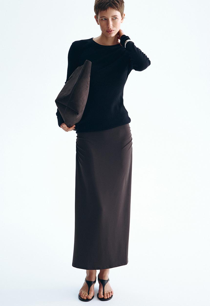 H&M - Draped midi skirt - dark brown