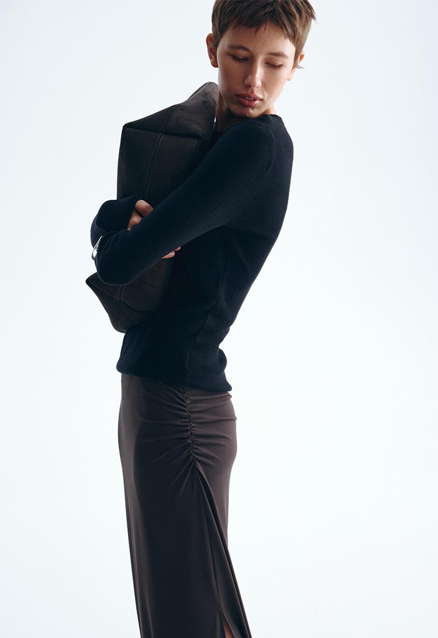 H&M - Draped midi skirt - dark brown