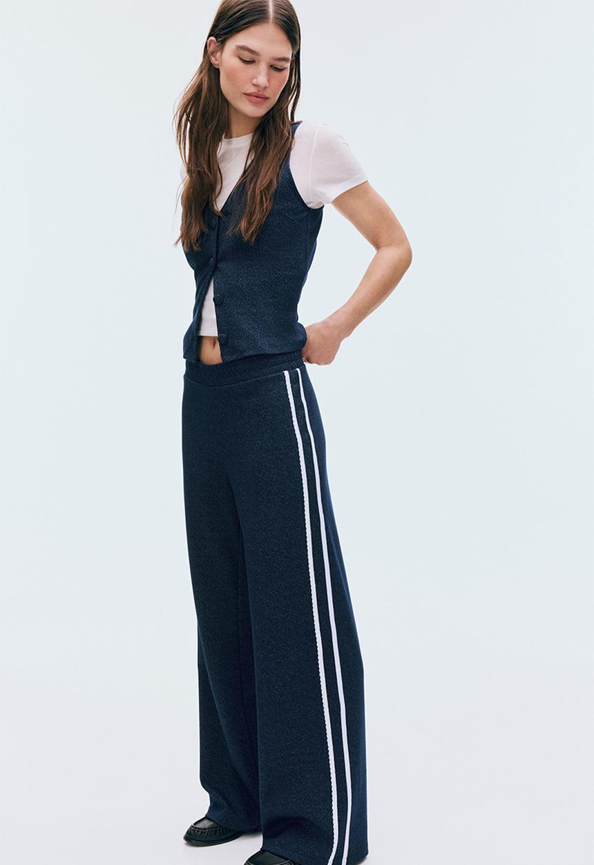H&M - Lace-trimmed jersey trousers - dark blue