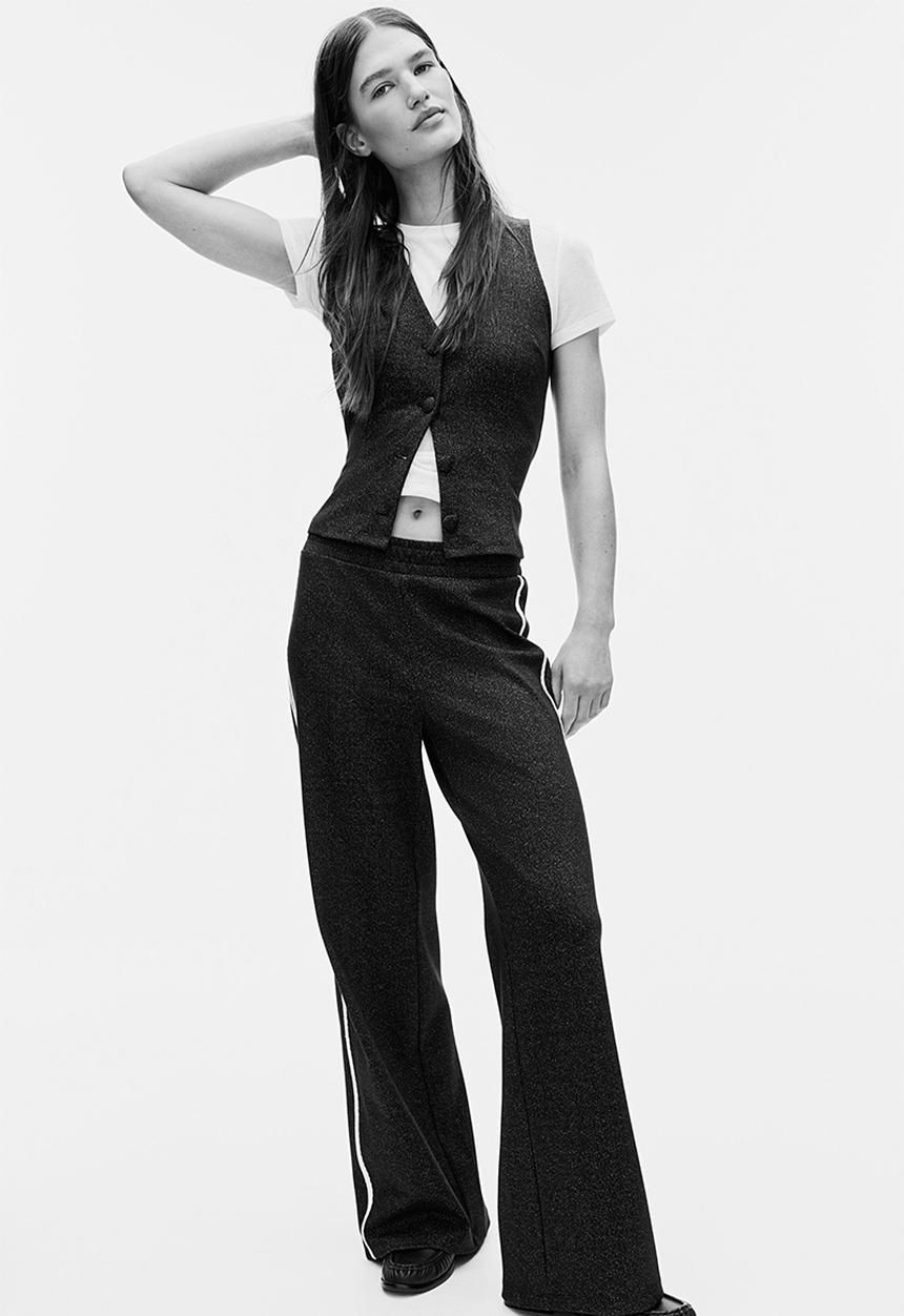 H&M - Lace-trimmed jersey trousers - dark blue