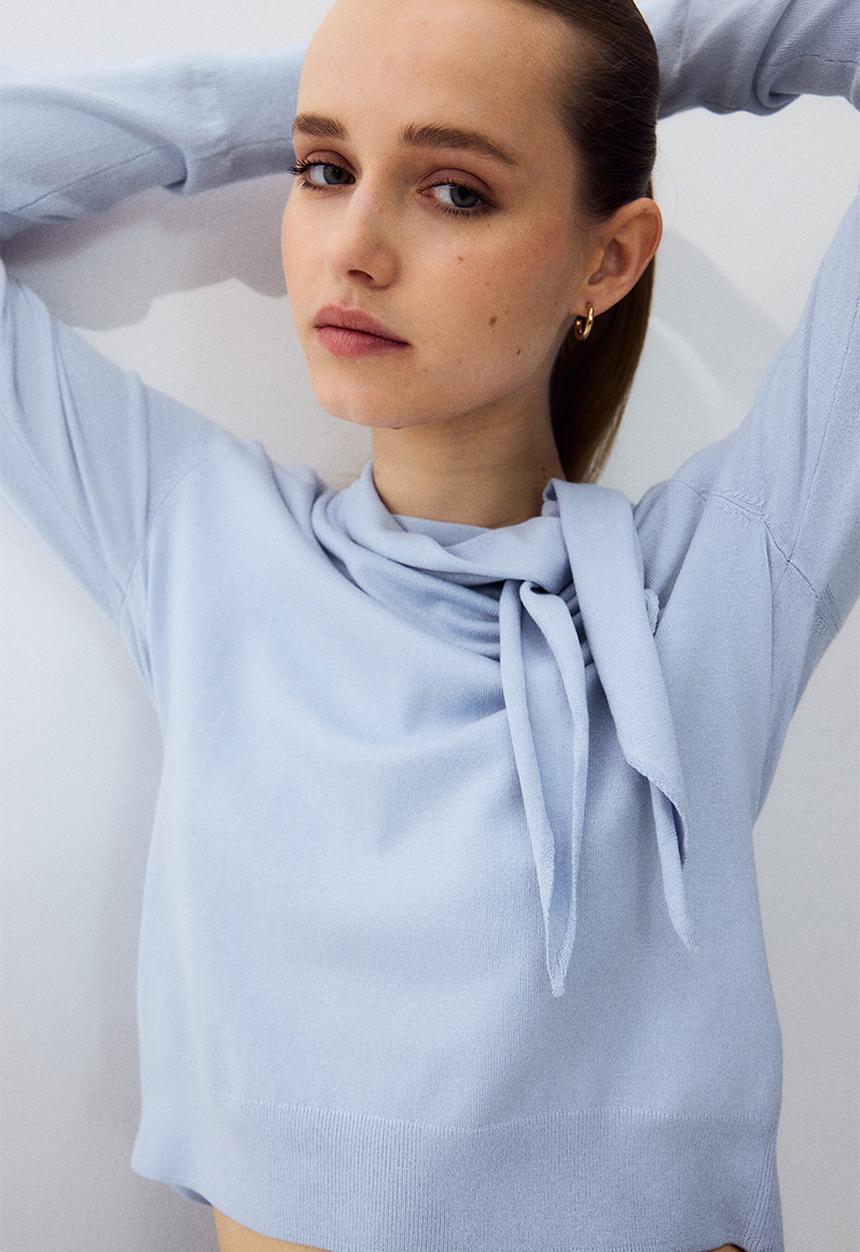 H&M - Scarf-collar jumper - light blue