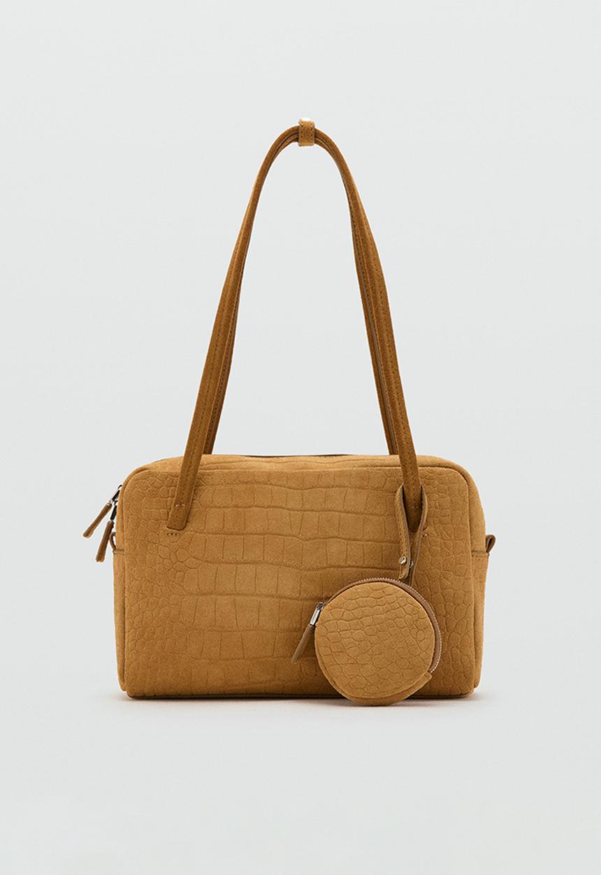 MANGO - Small suede bowling handbag - dark yellow