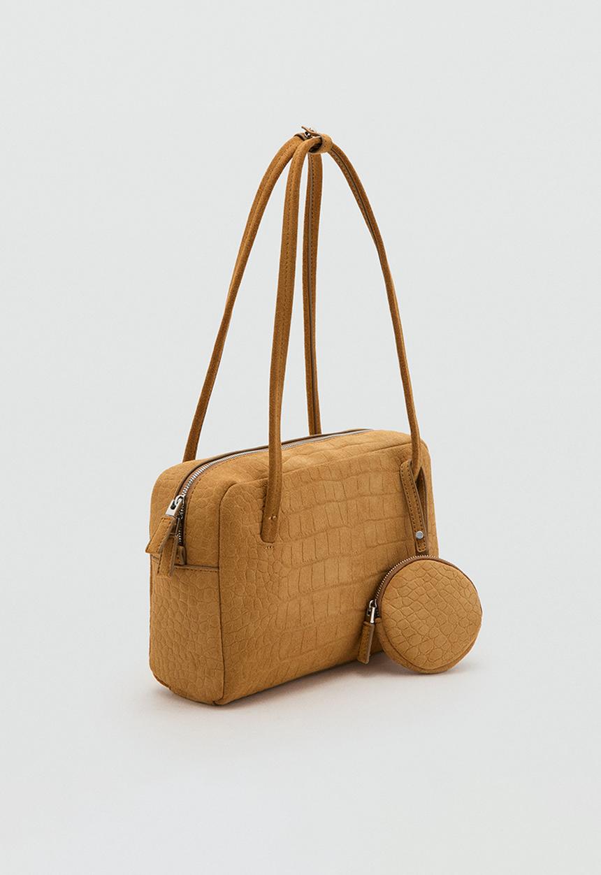MANGO - Small suede bowling handbag - dark yellow