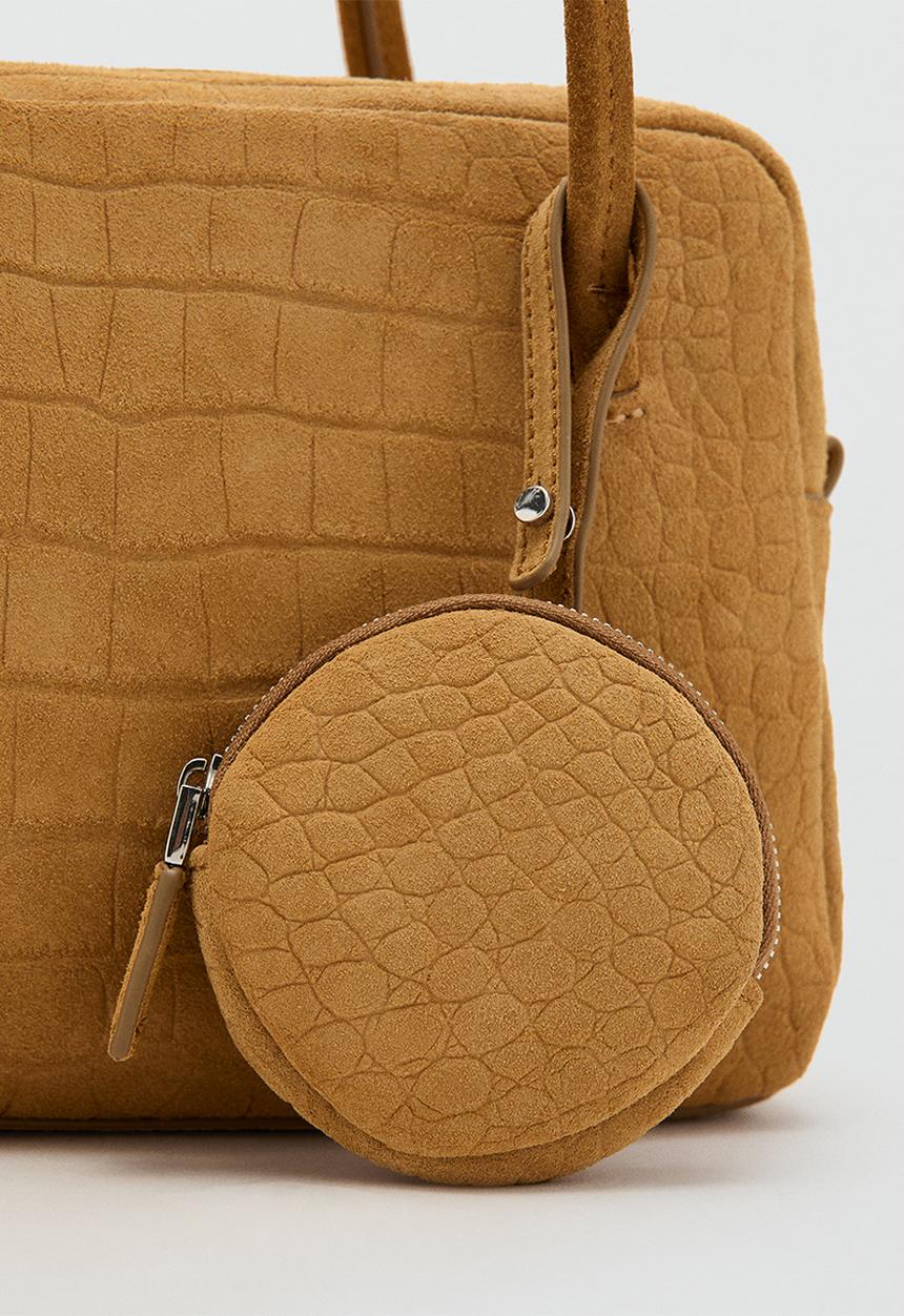 MANGO - Small suede bowling handbag - dark yellow