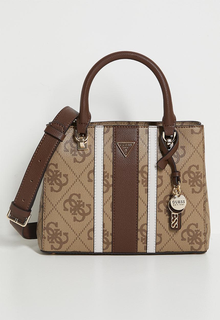 GUESS - Noelle Ii Small Multi Comp Satchel Bag - Latte Logo/Brown