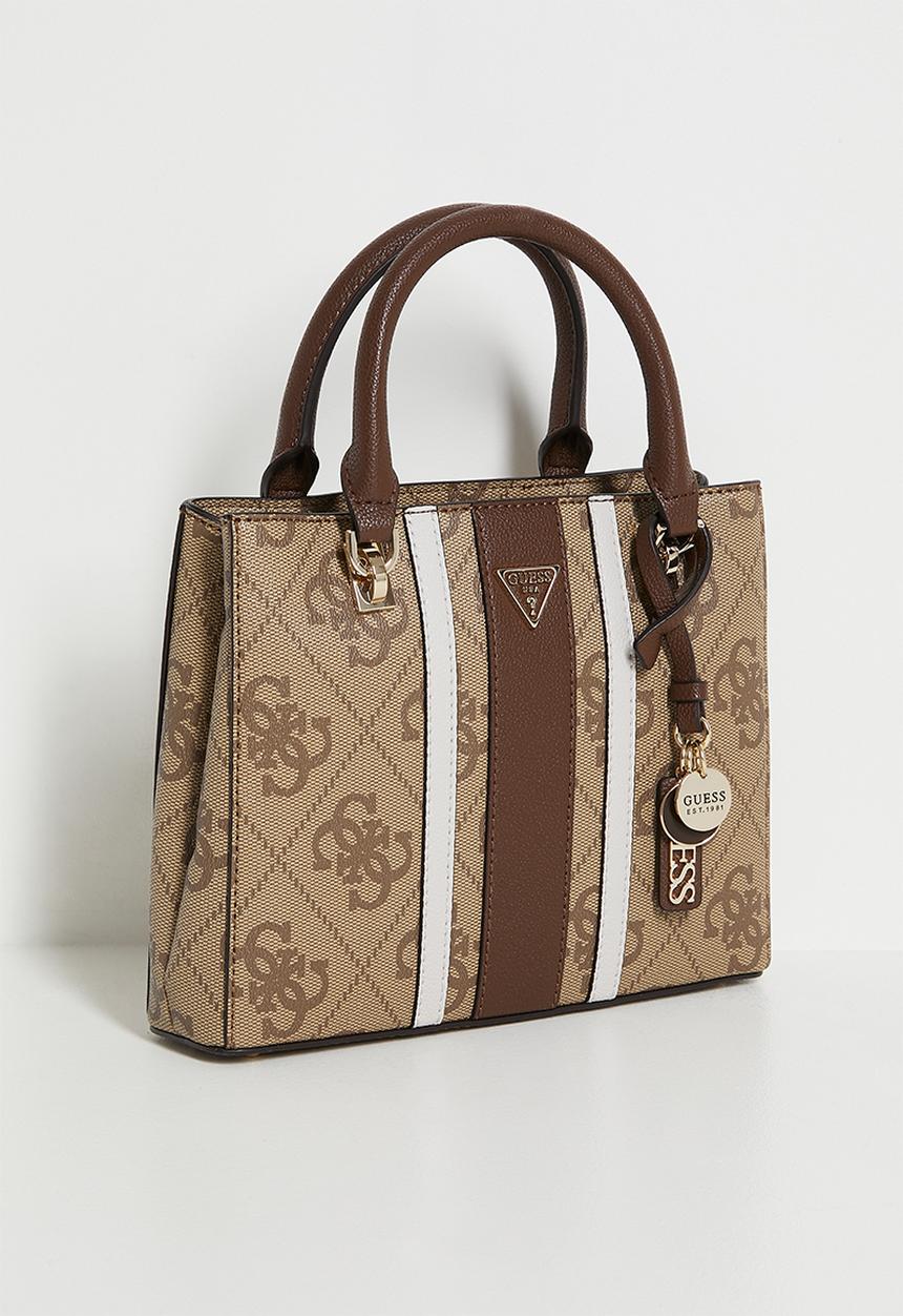 GUESS - Noelle Ii Small Multi Comp Satchel Bag - Latte Logo/Brown