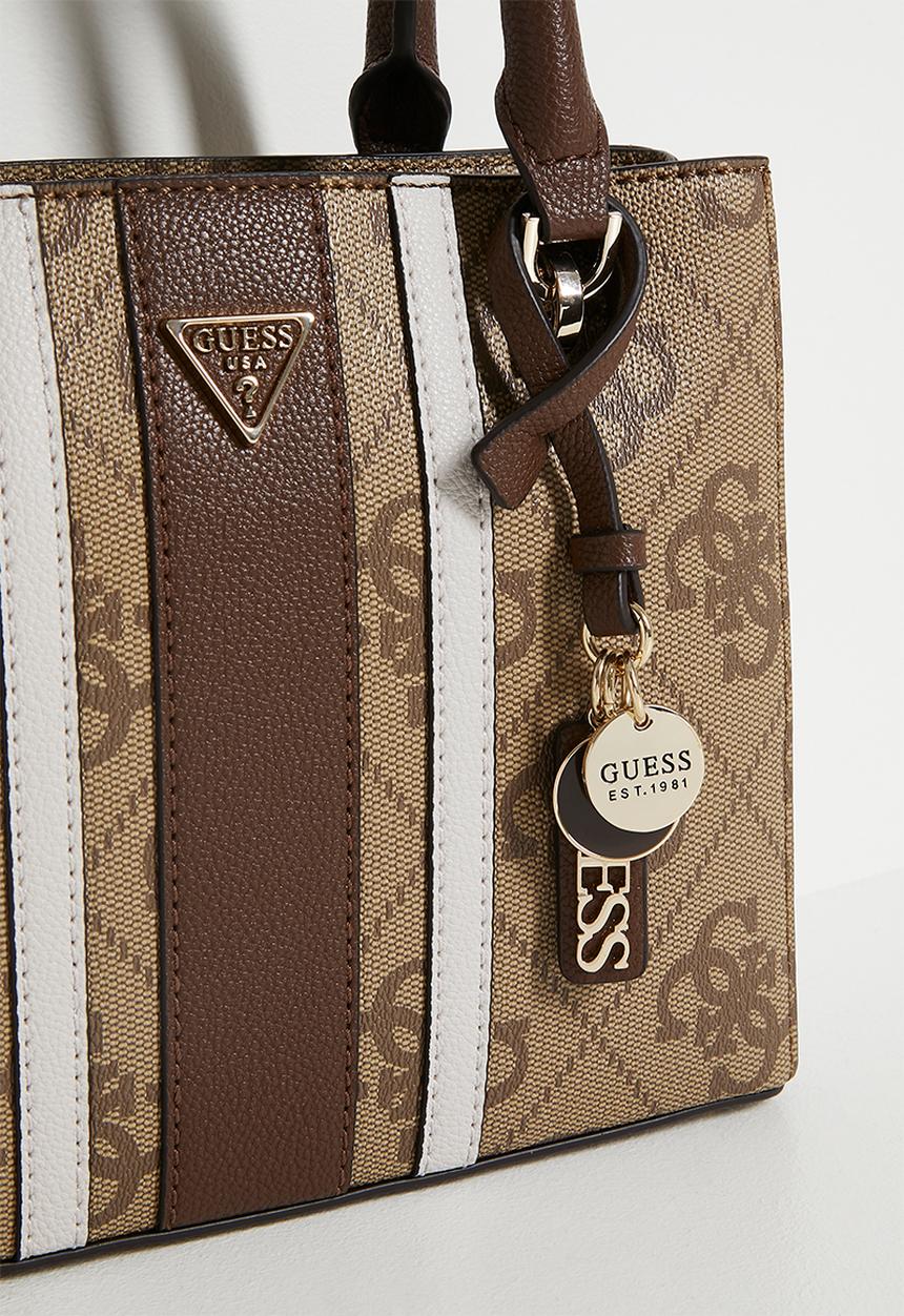 GUESS - Noelle Ii Small Multi Comp Satchel Bag - Latte Logo/Brown