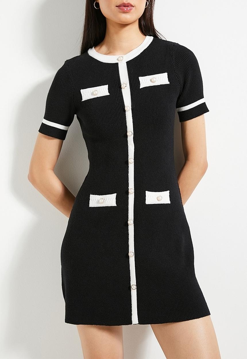 edit - Contrast detail Mini Knitwear Dress - Black